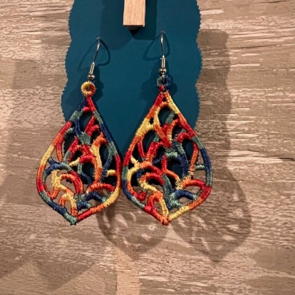 Homemade Multicolored Lace Teardrop Earrings - Picture 5 of 8